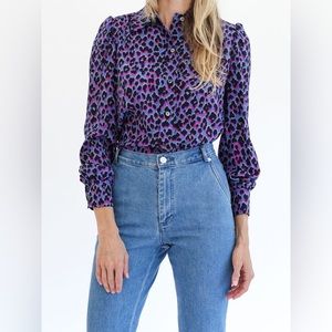 NWT Vanessa Seward Elise Animal Print Silk Blouse